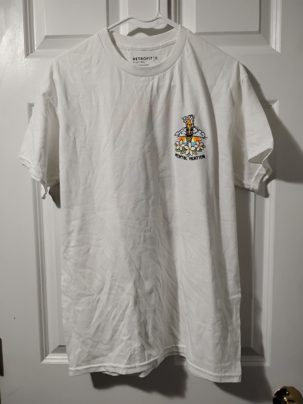 Retrofit White Short-Sleeve Tee with Colorful Chest Graphic
